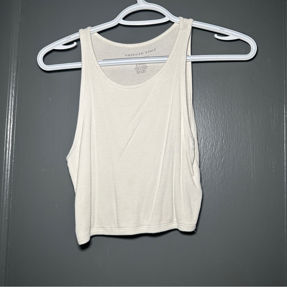 American Eagle Basic Cropped High Neck White Tank